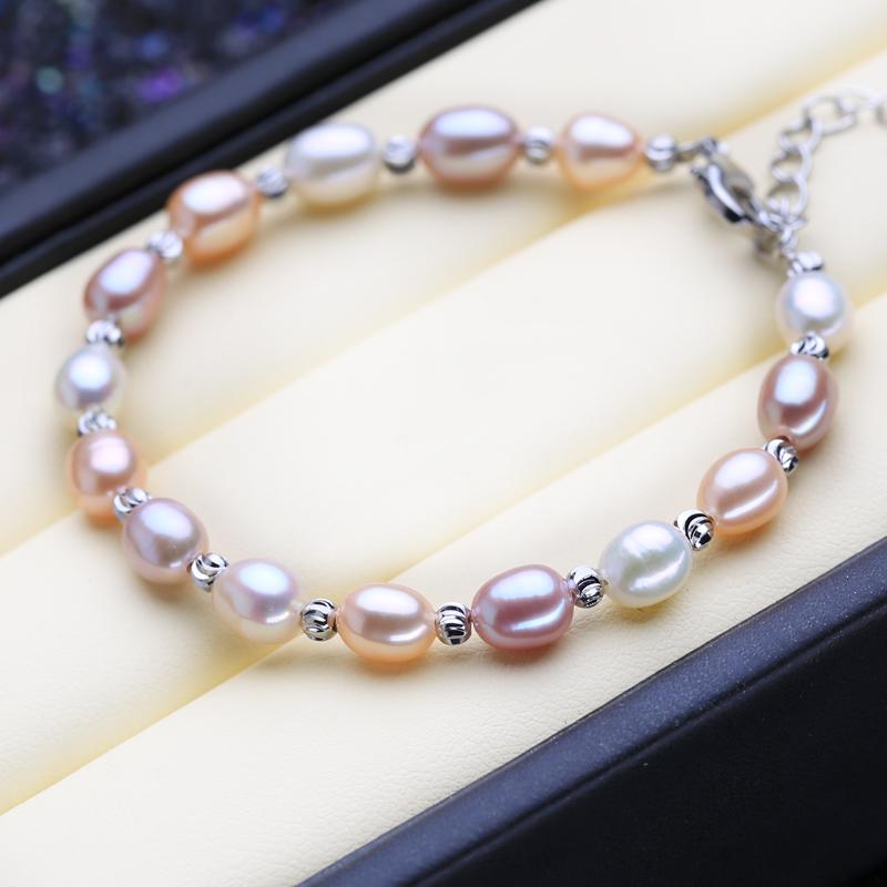 LSOOYH Multi Pearl Bracelet Fashion Rice Pearl Adjustable Bangle Bracelet For Women Birthday Gift