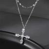 Дневное ожерелье с двойной цепочкой и бриллиантовым крестом Женская мода Модная универсальная нишевая цепочка для свитера