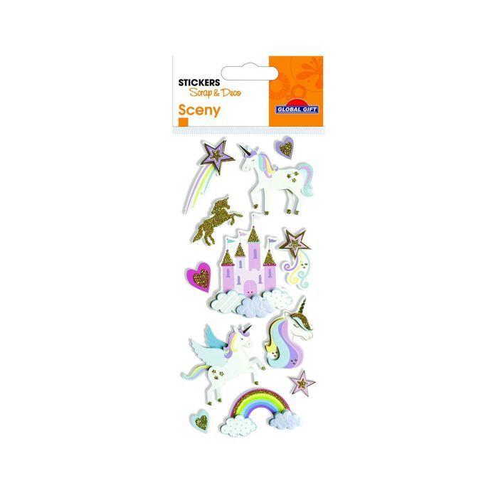 Autocollants en relief à paillettes - Le royaume des licornes