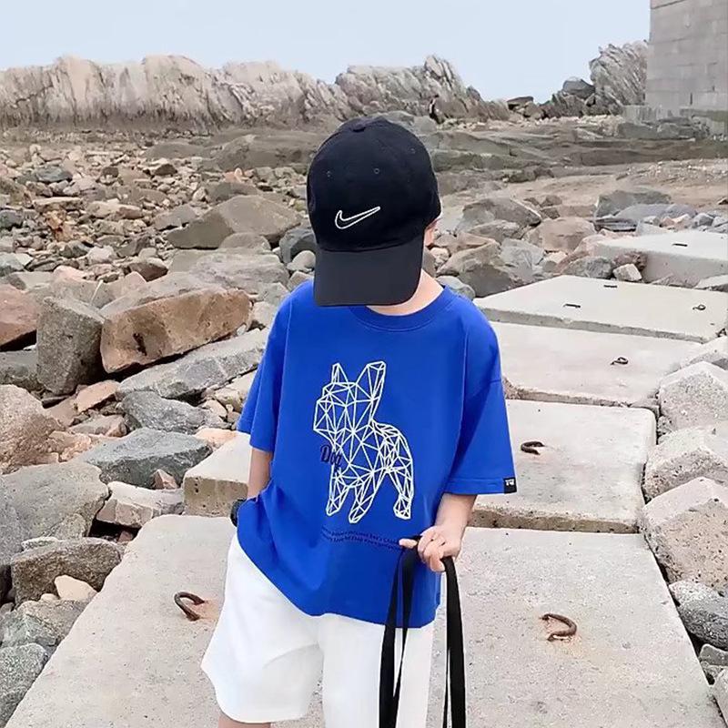 Детская повседневная футболка с коротким рукавом: Летний топ для мальчиков в корейском стиле с круглым вырезом