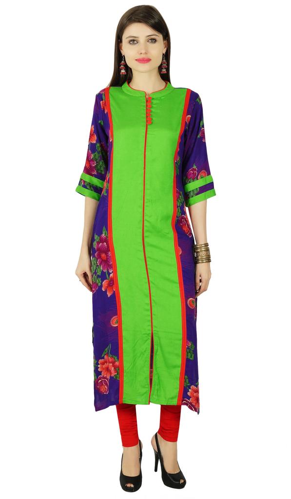 Phagun Ethnic Kurti Rayon Floral 3 4 Sleeve Bollywood Kurta Women Tunic