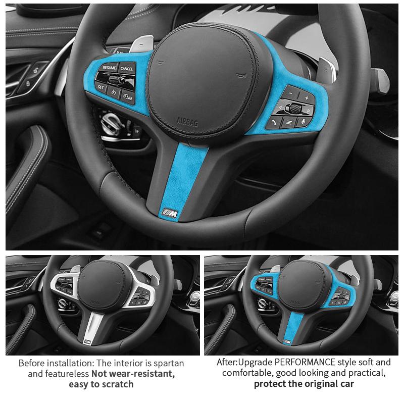 BBJS7 Made of Alcantara For New BMW Series Fit for G Chassis Car Steering Wheel Trim Styling Sticker 2 Pce Car Interior Accessories