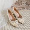 Женская обувь Роскошные туфли-лодочки Красивая жемчужная цепочка Бант Туфли на высоком каблуке Девочка Вечернее платье Туфли