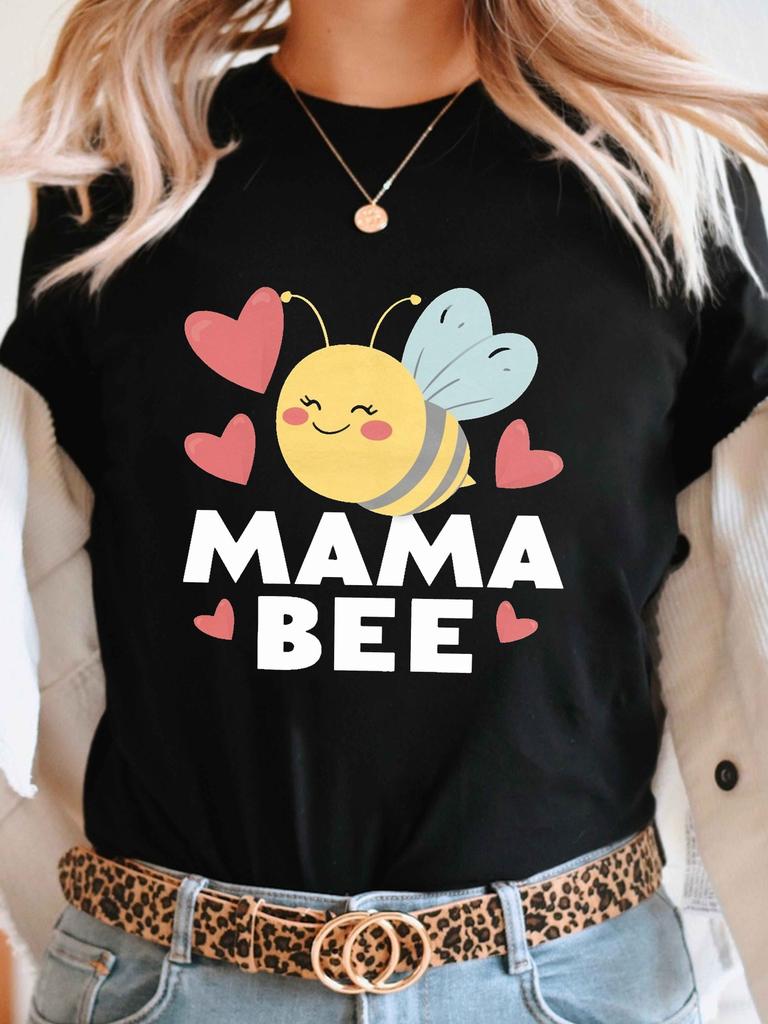 Cute Mama Bee Hearts Graphic T-shirt