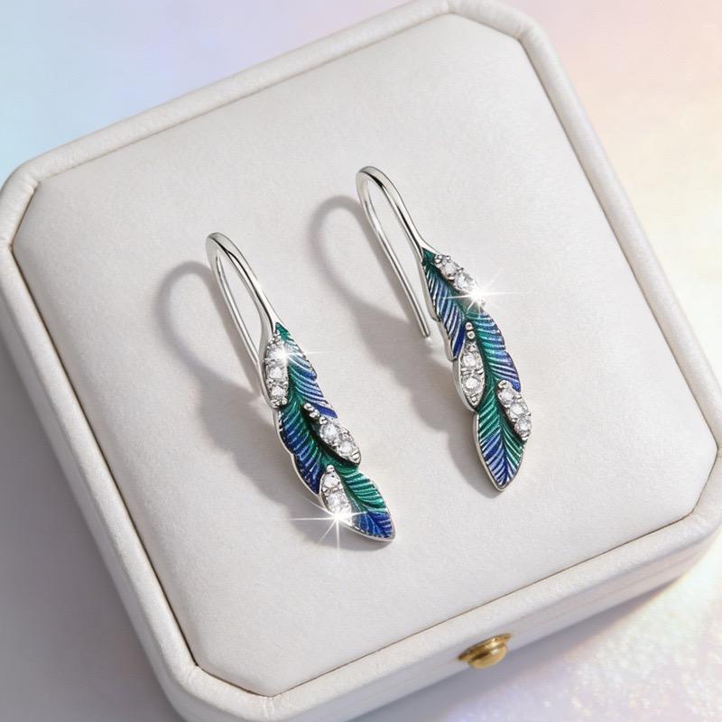925 Sterling Silver Earrings For Women Trendy Geometric Blue Feather Earring Jewelry Prevent Allergy Party Gift Accessories