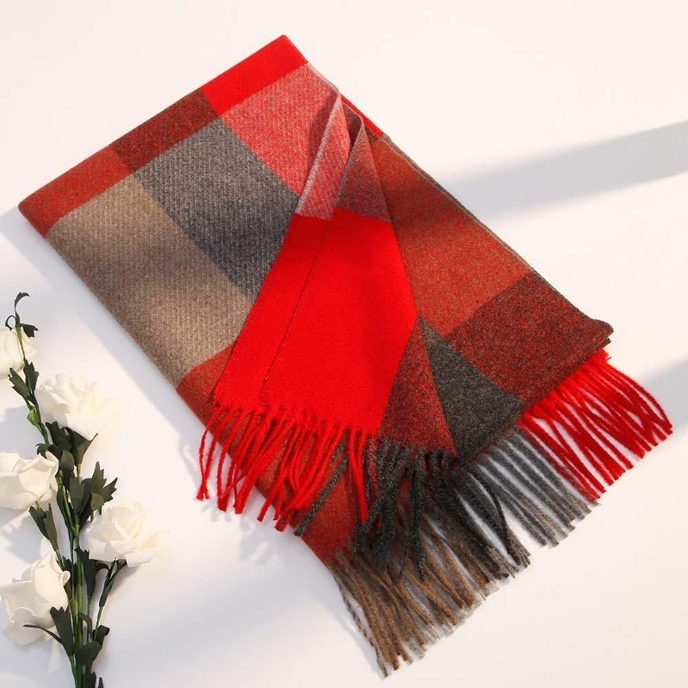 Wool Knitted Wool Scarf Soft Long Neckscarf with Tassel Shawl Classic Plaid Scarf Women