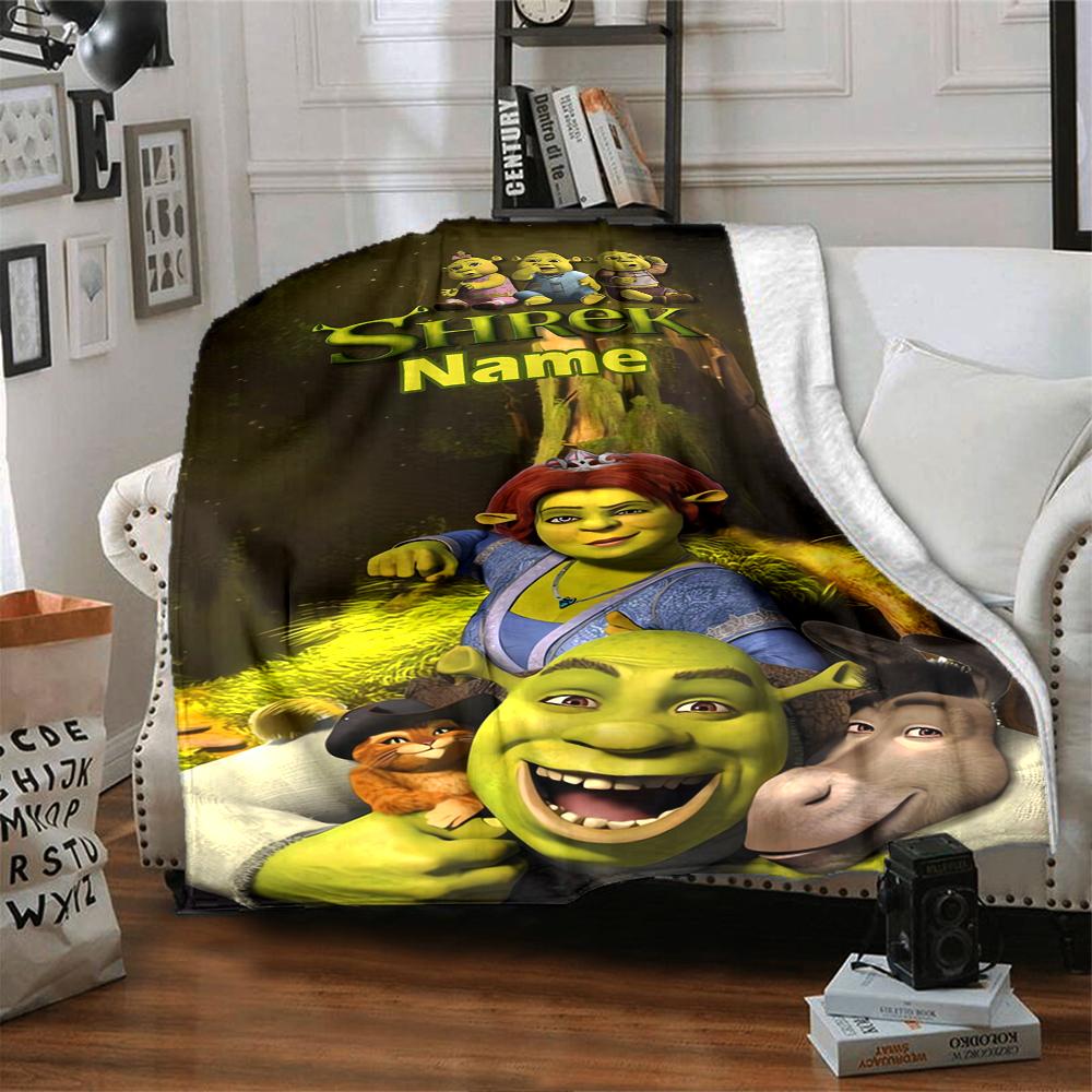 Custom Name Shrek Theme Printed Blanket - Perfect for Couch, Bed, Travel & Outdoor Use | Machine Washable, Cozy & Durable.