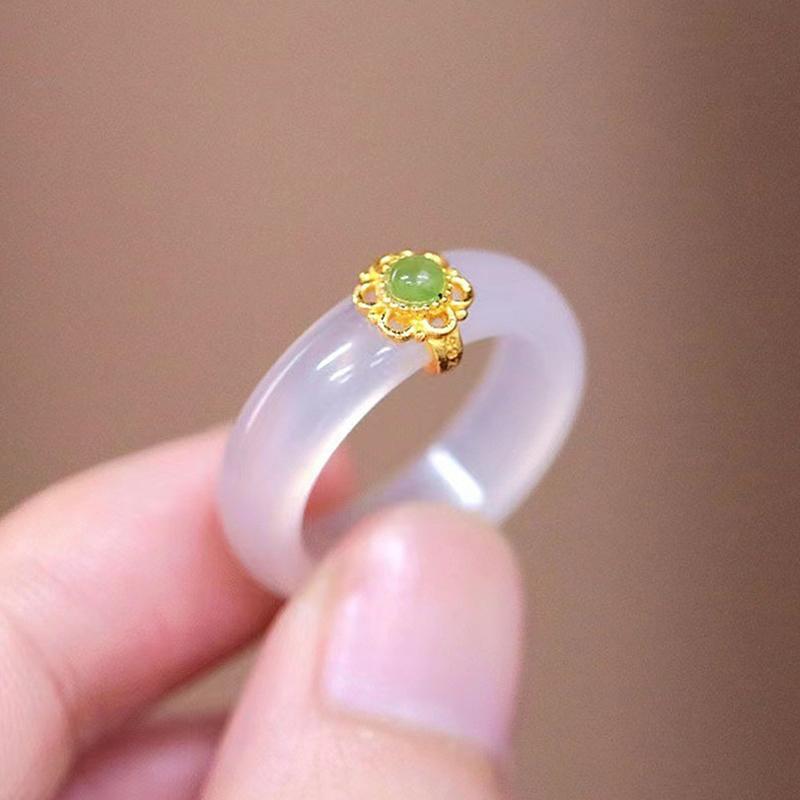 Chinese Retro Imitation Jade Ring  Delicate Stone Jewellery Minimalism Hanfu Matching Hand Ornaments
