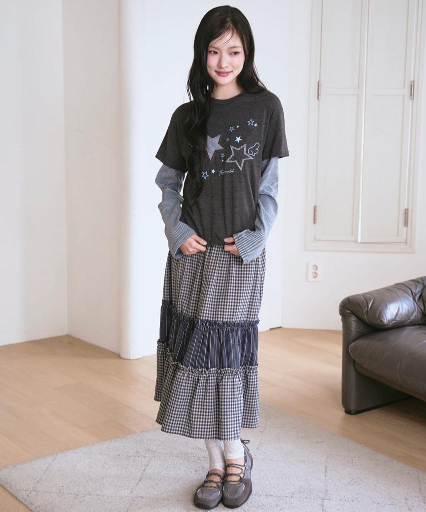 The Green Lab Vintage Tiered Check Skirt [Navy]