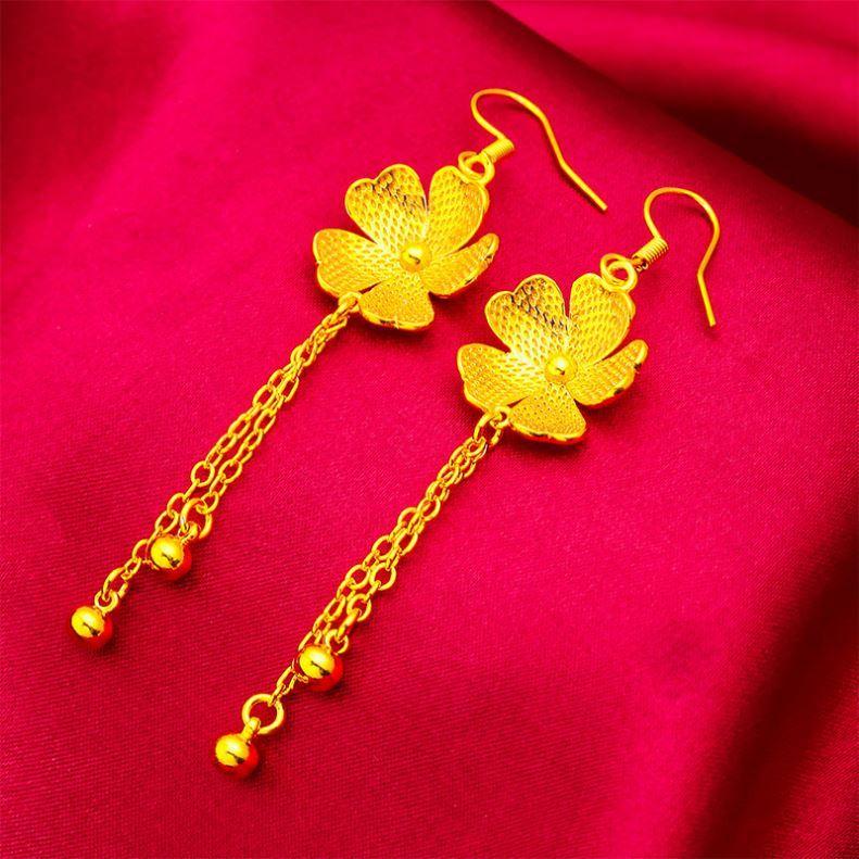 Plated Girls Fashion Sand Gold Lotus Women's Ear Hook Flower Tassel Earrings