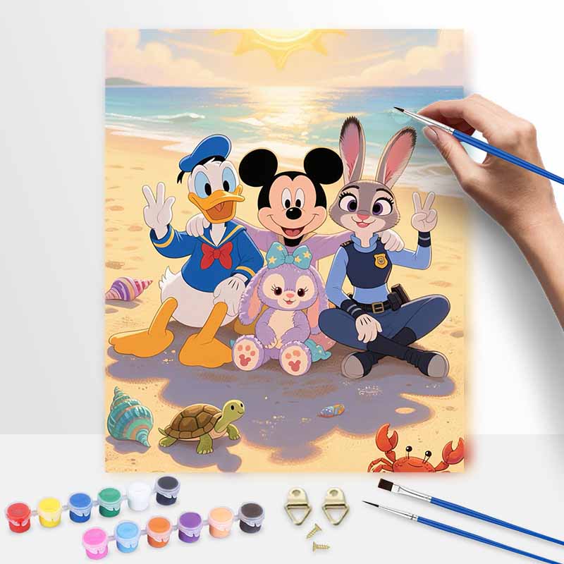 Disney Микки Дональд Дак Джуди СтеллаЛу Пляж Масляная Краска По Номерам Набор Для Ручной Росписи. Подарок домашнего декора
