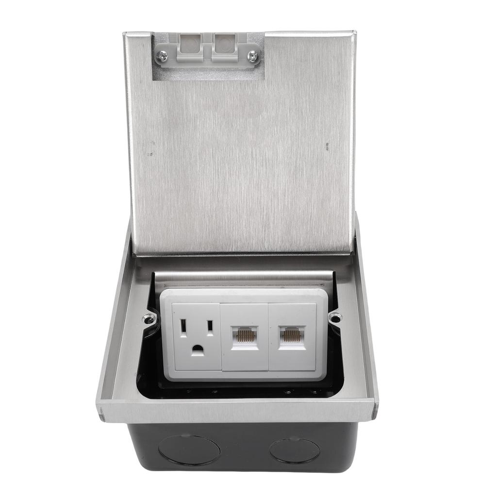 Recessed Floor Electrical Outlet Kit Flat Concealed Receptacle Outlet Water Proof Cover Box 1pc 3 Prong and 2pcs