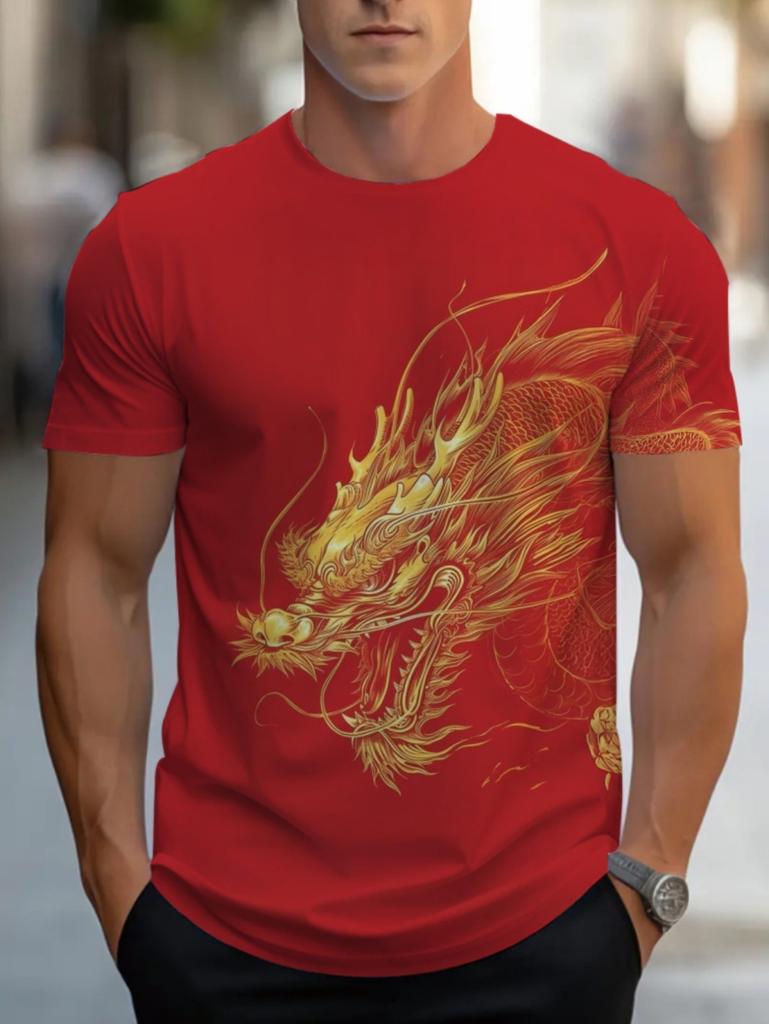 Mens 3D Dragon Print T-Shirt Fashion Short Sleeves O-Neck Graphics Tees Comfortable Summer Casual Harajuku Street Men's Clothing