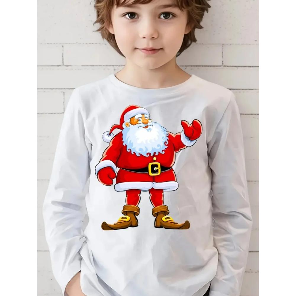 Spring and Autumn Round Neck 3D Christmas Theme Printed Top Fashionable Casual Long Sleeved Children's Boy T-shirts