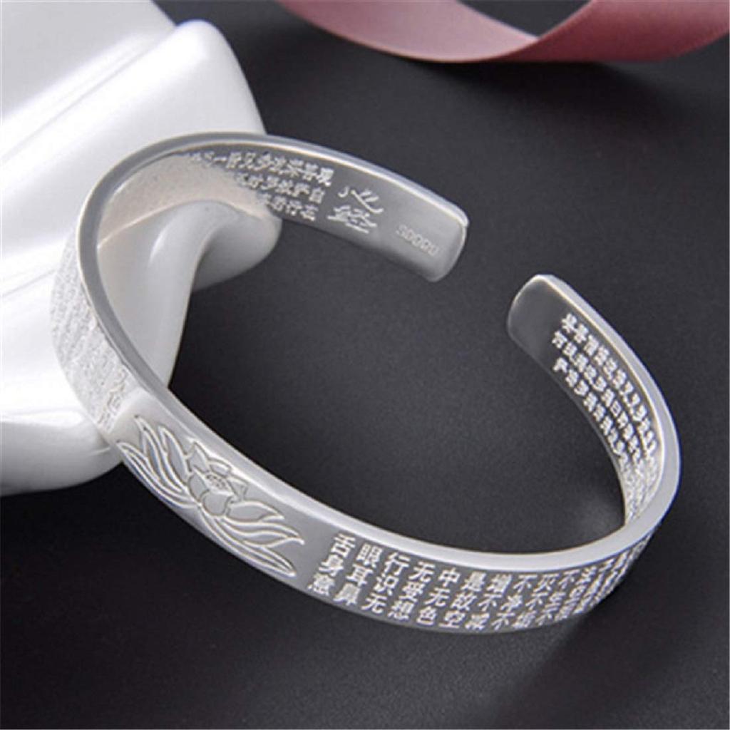 Браслет для мужчин и из нержавеющей стали с гравированным амулетом «Сердце лотоса» универсального размера подарок женщинам, серебристый, стальной, цветок, сутра, браслет-манжета, браслет, толстый, браслет,