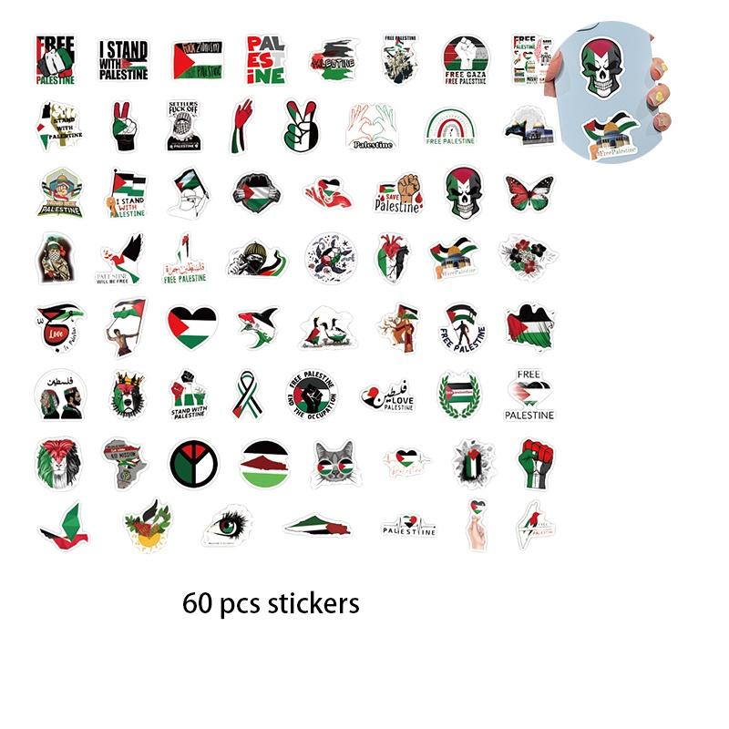 Palestinian Graffiti Stickers Wholesale Pack Of 60 Waterproof Stickers For Cars Luggage Water Bottles And Skateboards