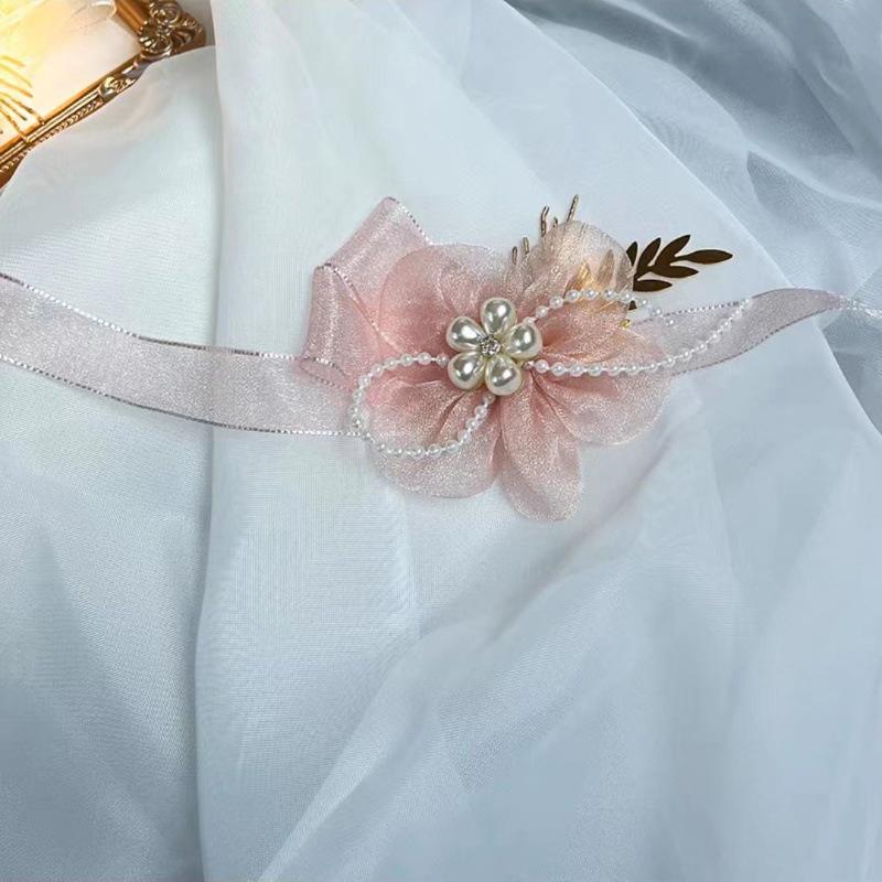 Элегантный милый браслет невесты, свадебный корсаж, эстетика, лента, жемчуг, цветок, украшения для невесты, аксессуары