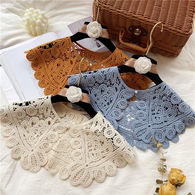 Vintage Shawl O-Neck Doll Fake Collar Shirt Women Hollow Crochet Lace False Collar Detachable Woman Half Shirt Faux  Col