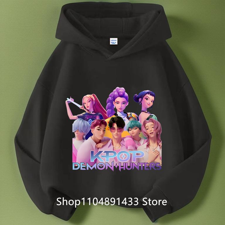 Kpop Demon Hunters Kids Logo Merch Hoodies Girls Boys Athletic Sweatshirt Long Sleeve Casual Pullover Without Drawstring Hoodie