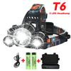 T6 Мощный налобный фонарь Перезаряжаемый светодиодный налобный фонарь Регулируемый на 90° фонарик Для рыбалки, охоты, кемпинга, Портативный фонарик-лампа