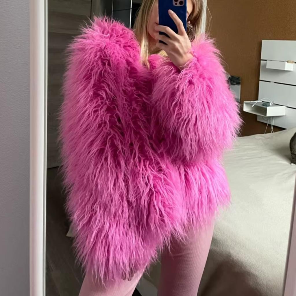 TrendHub Faux Fur Coat and Jackets Women Casual Warm Round Neck Fluffy Fur Coats Female