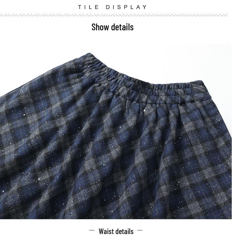 Plaid Drapey A-line Elastic Waist Pleated Midi Skirt - 2025 Winter Slimming Edition