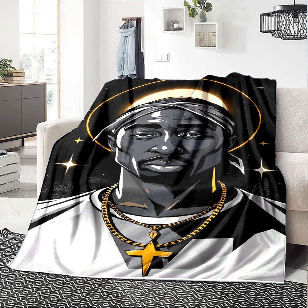 1 шт. Плед в стиле Hip Hop 2Pac, Мягкий, Легкий, Для всех сезонов, Многоцелевой плед для дивана, кровати, офиса и пикников, Французский стиль с культовыми обложками альбомов и цитатами