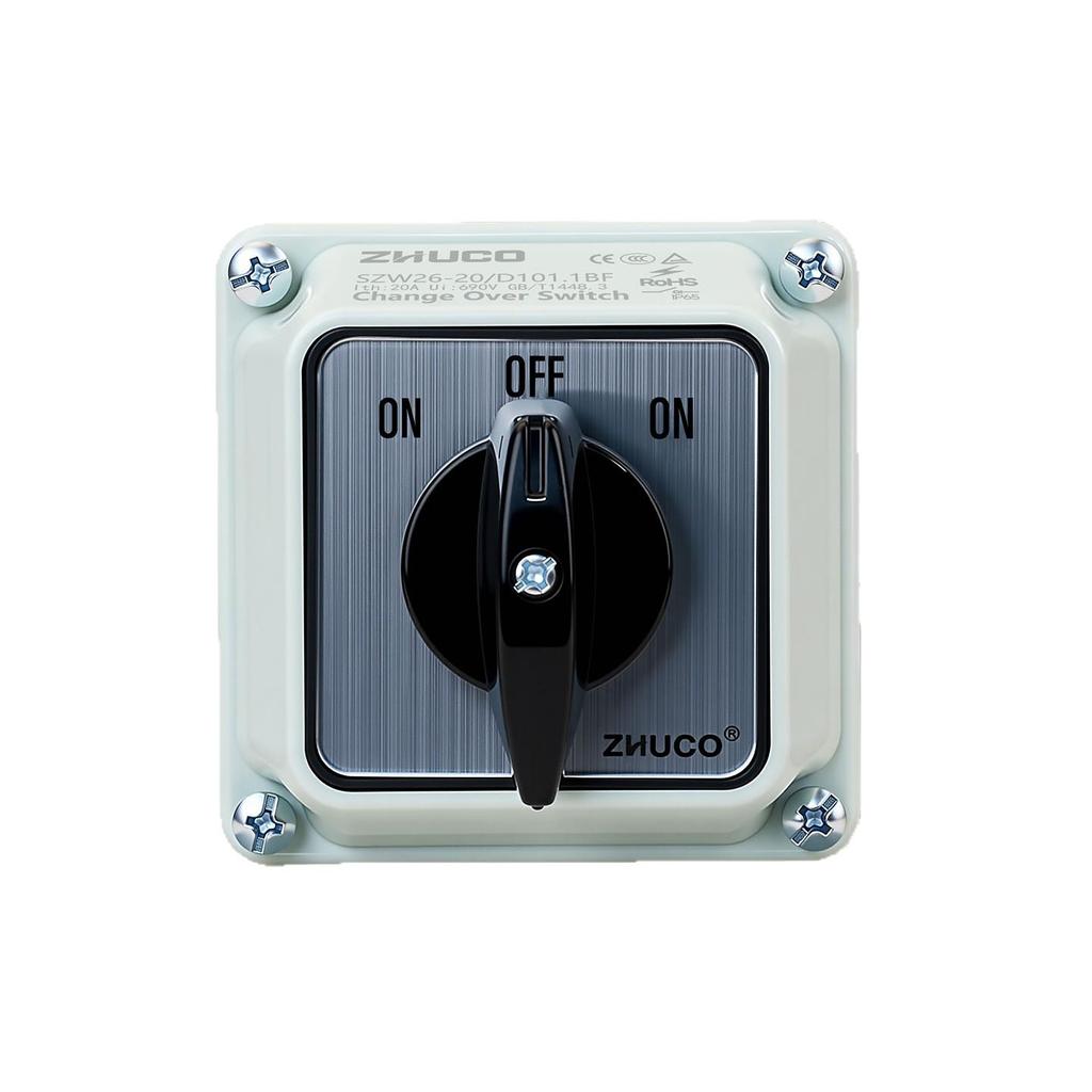 Zhuochao SZW26-20/D101.1BF ON-OFF-ON Rotary Switch with Protective Box, 3-Gear, Universal.