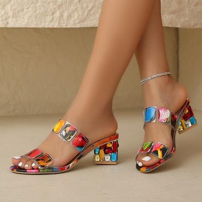 Модные массивные шлепанцы летний новый стиль круглый носок открытый носок в тон набор для ног противоскользящие износостойкие высокие каблуки