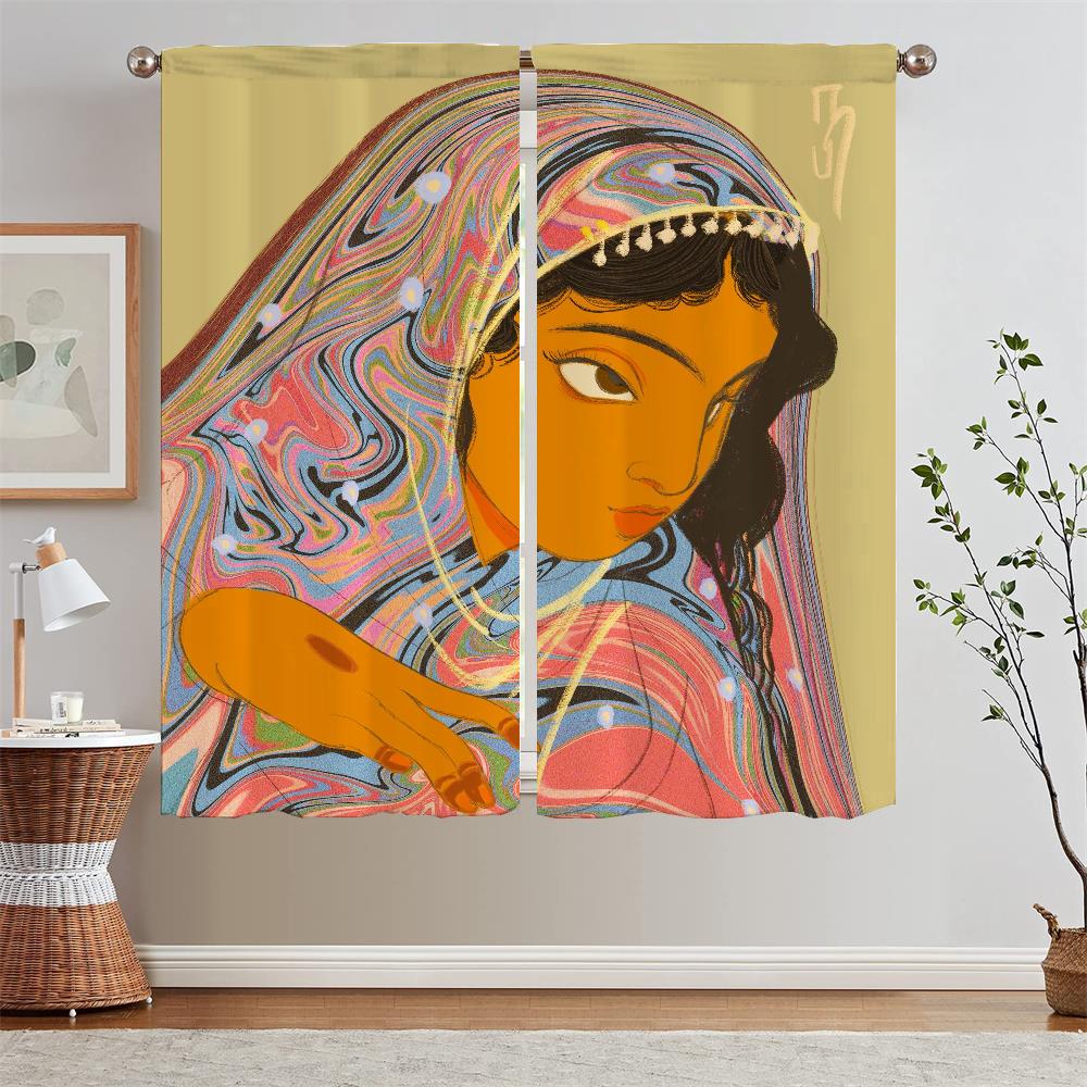 Шторы в южноазиатском стиле для украшения гостиной, короткие шторы для окон, домашняя кухонная штора, подхваты, локоны, светонепроницаемая штора