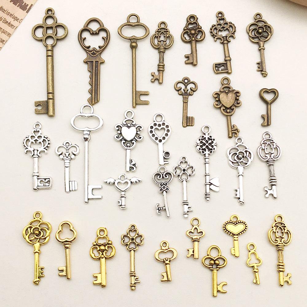 3-Color DIY Alloy Retro Key Jewelry Pendants