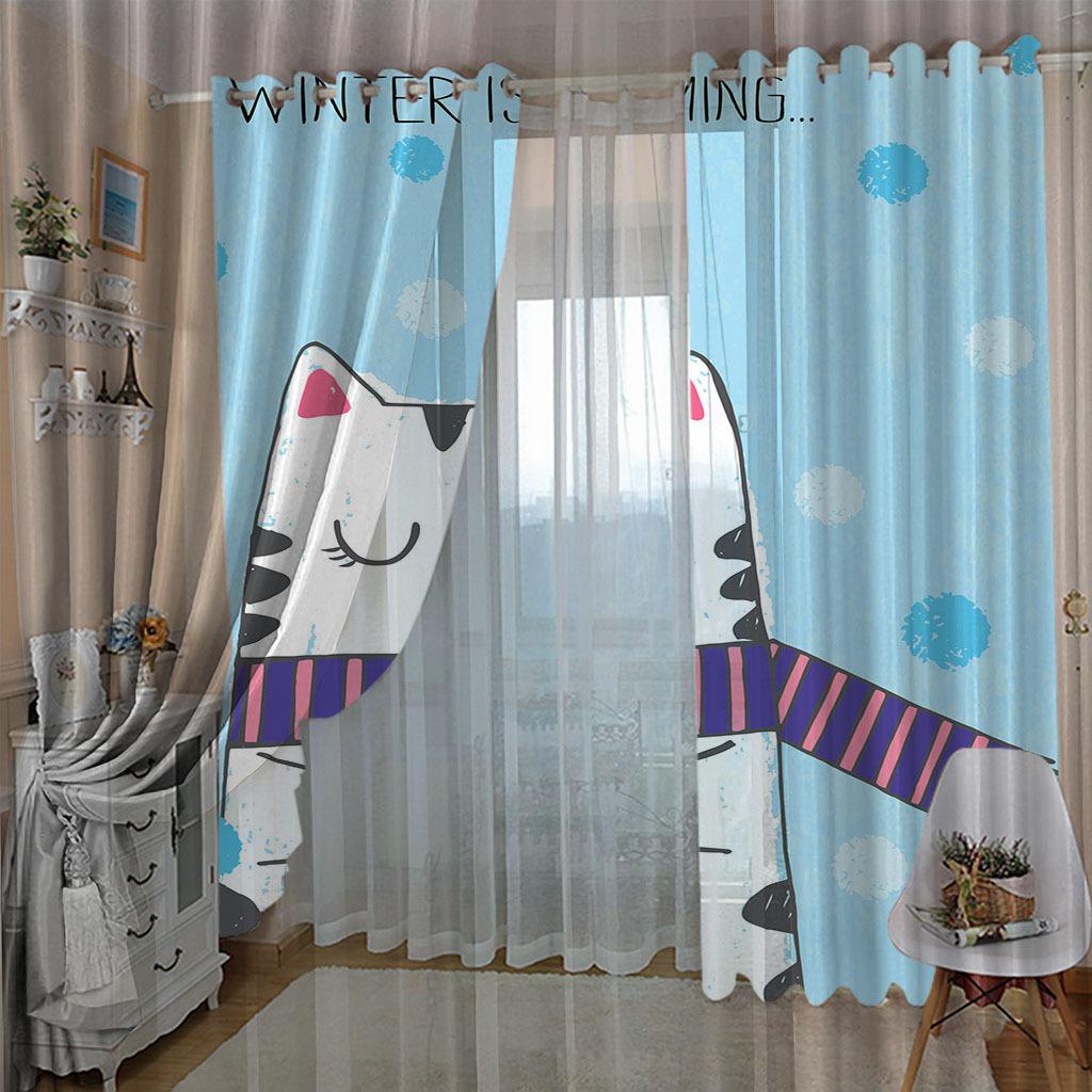 Curtains Cute Cartoon Cat Single Series 3D Digital Printing High Density Blackout Curtains