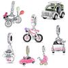 Copper Adventure Car Beads Spinning Wheels Bicycle Dangle Charm Fits Brand Bracelet Diy Jewelry Necklace Pendant