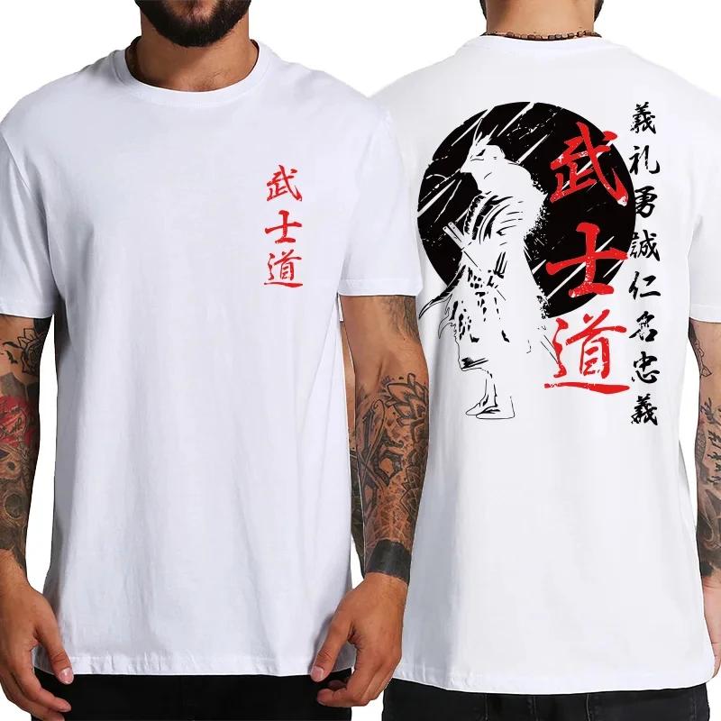Футболки Japan Samurai Spirit для мужчин, свободные, большого размера, с принтом на спине в японском стиле из 100% хлопка, футболка Bushido для мужчин, подарочная футболка