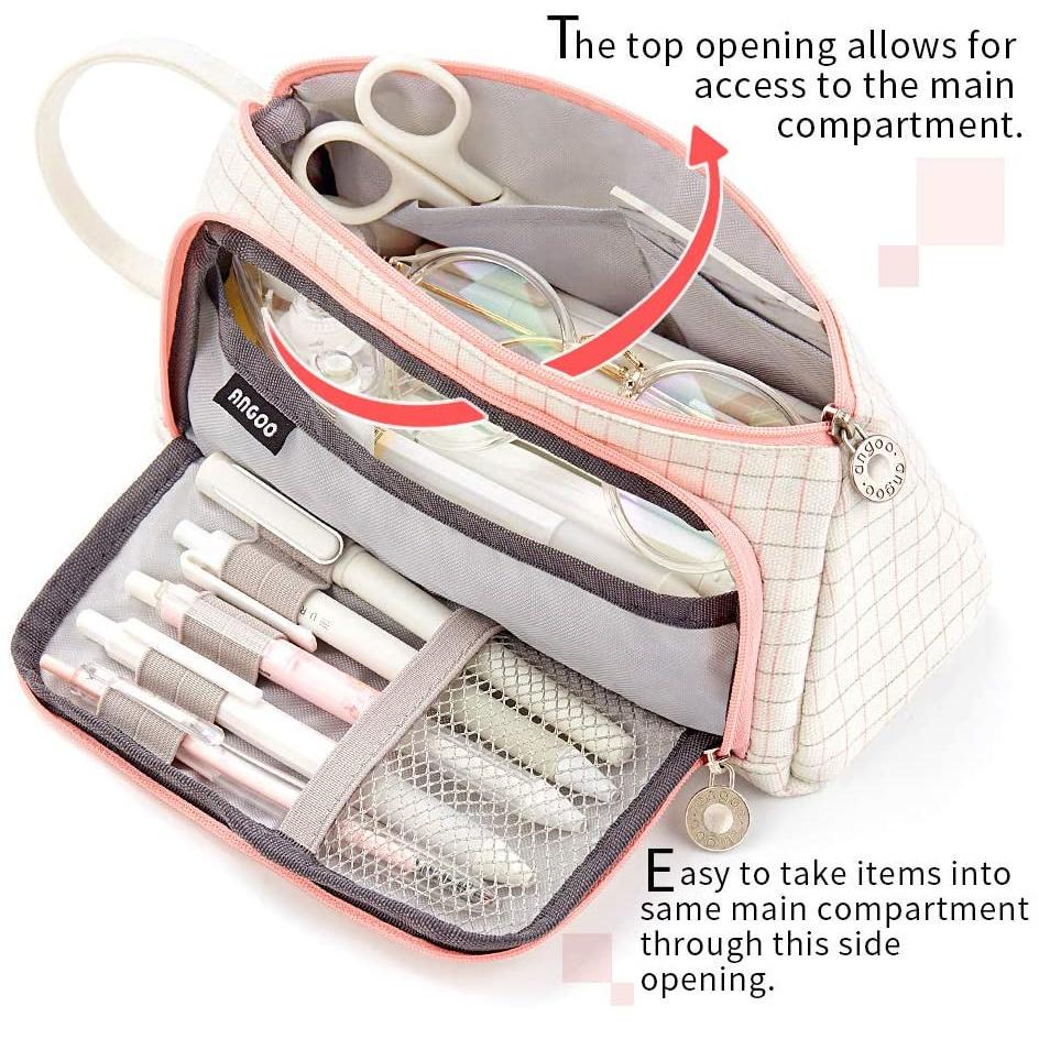 Портативный многофункциональный клетчатый пенал с несколькими слотами и сеткой, большая сумка для хранения, органайзер, канцелярские принадлежности, студенческий подарок