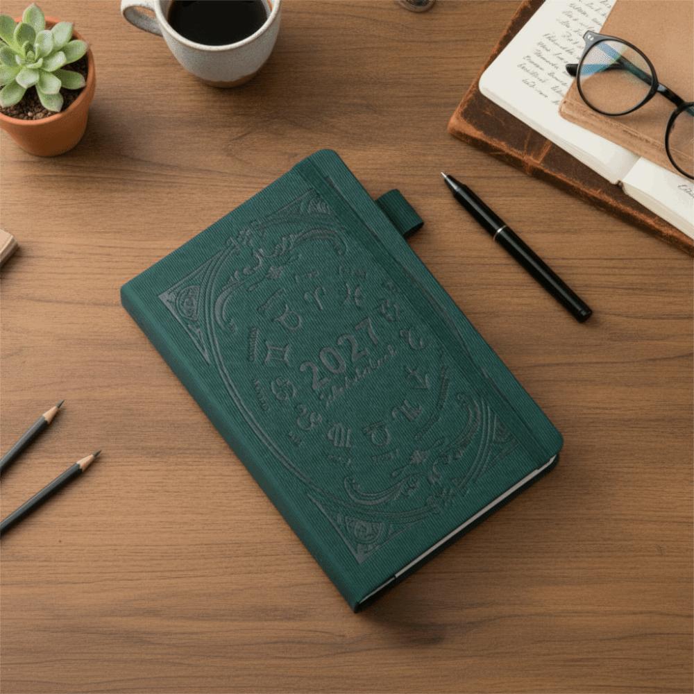 A5 2027 Constellation Pattern Calendar Notebook PU Leather Wear-resistant Schedule Planner Notepad Constellation Cover English