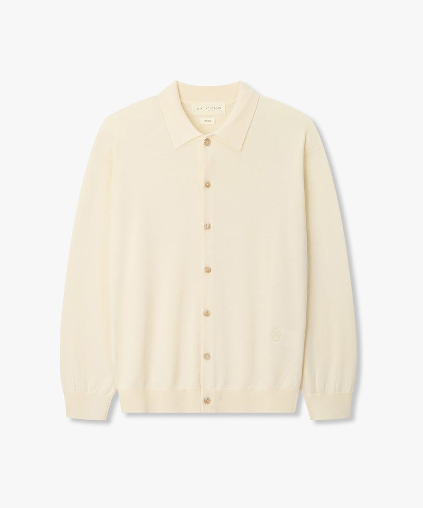 Man On The Boon Silk Wool Polo Cardigan_Cream 4716113012
