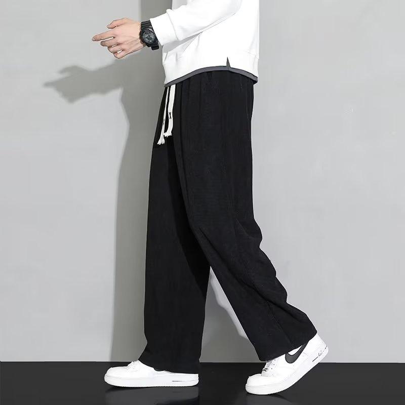 Осенние вельветовые брюки Мужские свободные прямые повседневные брюки Модные уличные большого размера Широкие спортивные штаны