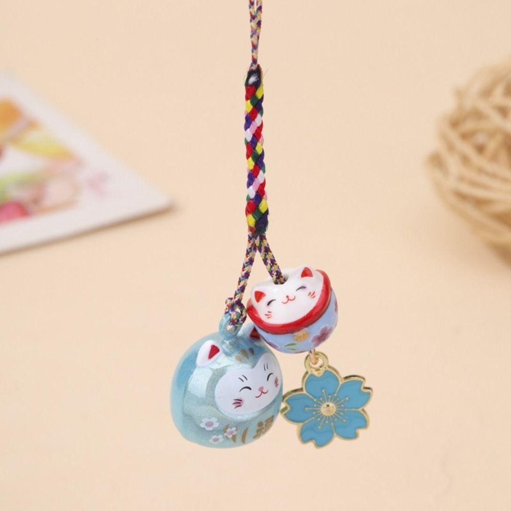 Fantastic Maneki Neko Key Chain Cherry Blossom Phone Strap Personality Lucky Cat Pendant  Children