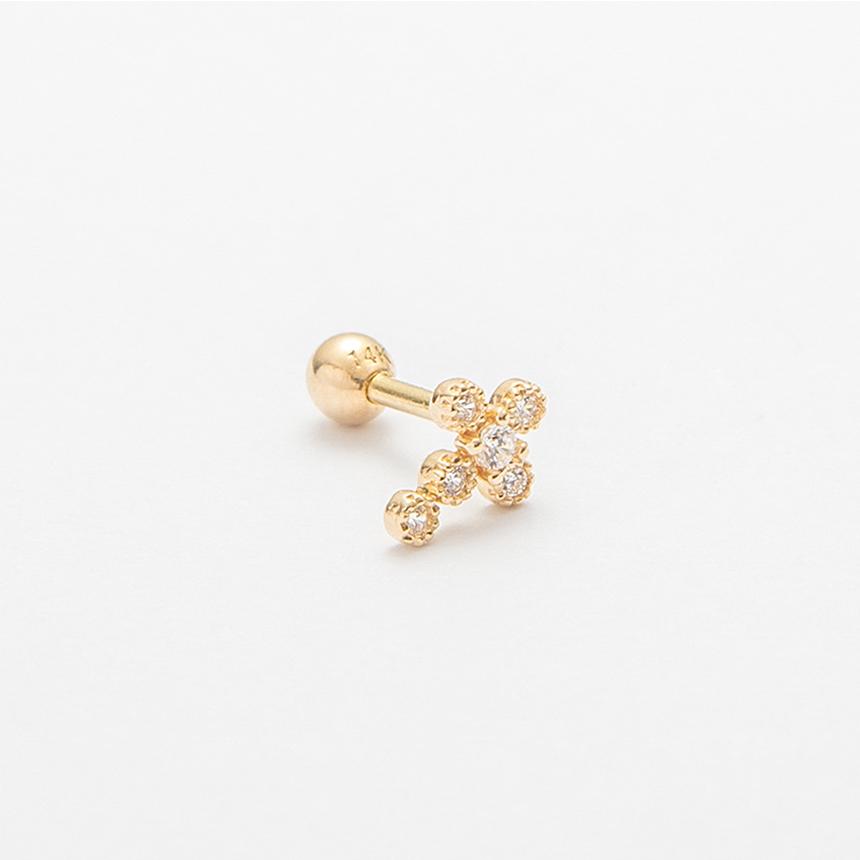 Пирсинг для уха Lunne 14K Крест (14-каратное золото) (Толщина стержня 1 мм) #Pib14