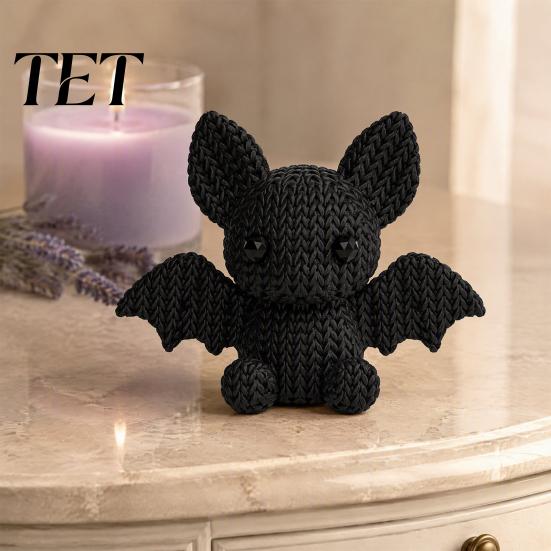 Handmade Style Bat Statue 3D Printed Figurine with Knitted Texture, Cartoon Halloween Decoration, Creative Birthday Gifts for Lovers Cute Animal Desk