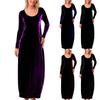 Women's Fashion Casual Flared Elegant Velvet Dress With Round Neck, Pockets, Long Sleeves, Solid Color