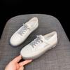 Real Soft Leather White Shoes Women's  Spring New Flat-bottomed Tie-free Slip-on Sports Casual All-match Sneakers