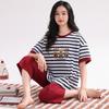 Pajamas women's 1011 new summer pure cotton summer casual short-sleeved cropped pants summer pink grid loungewear set