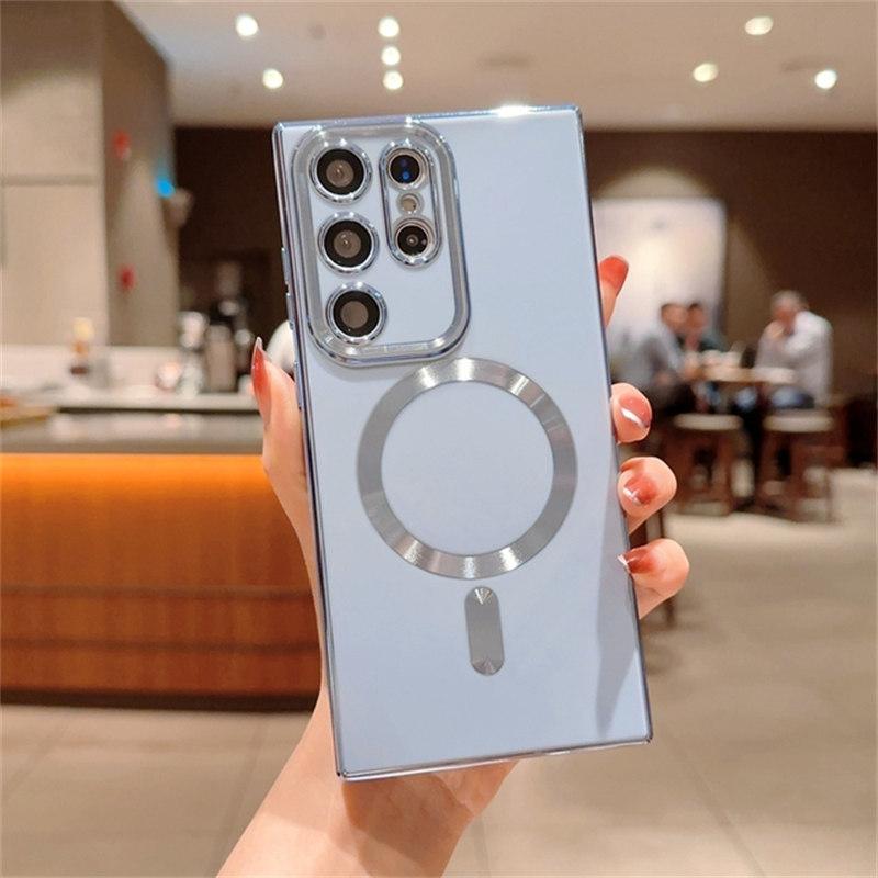 Роскошный магнитный чехол для телефона с беспроводной зарядкой для Samsung S21 S22 S23 Ultra Plus Magsafe, бампер, противоударный мягкий чехол