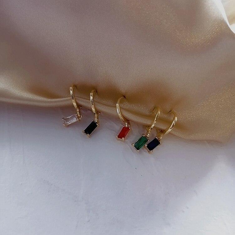 Серьги-кольца квадратные геометрические с разноцветным цирконием из стерлингового серебра 925 пробы, женские темпераментные застежки S -E1533