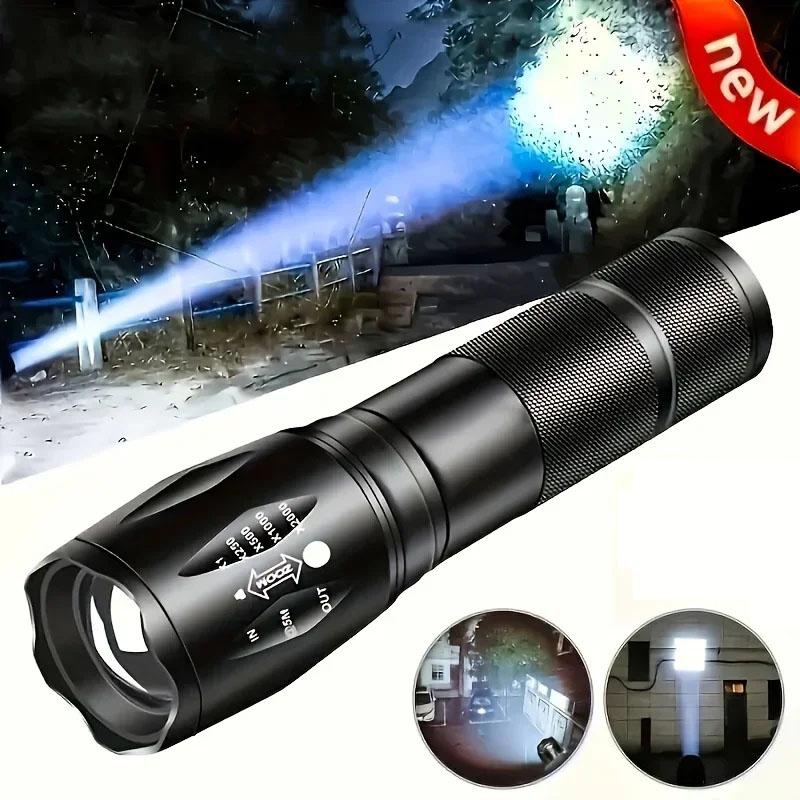 Portable Zoomable LED Flashlight Battery Powered Waterproof Torch with 5 Lighting Modes for Camping Hiking Fishing Outdoor Use