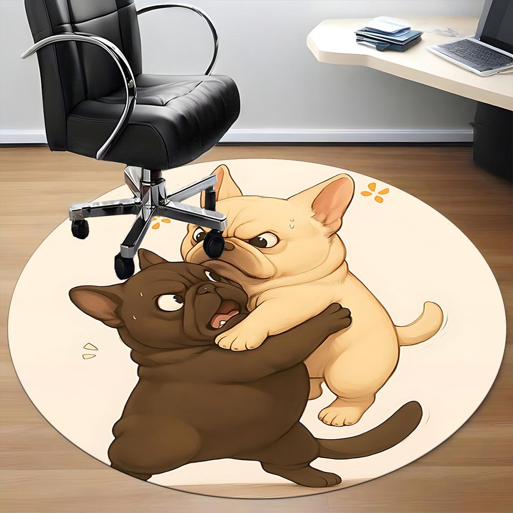 1PC Bulldog Playful Office Round Area Rug,  Mat Suitable ForOffice, Under Office Chairs Bedroom Living Room Home Decor, Room Deco