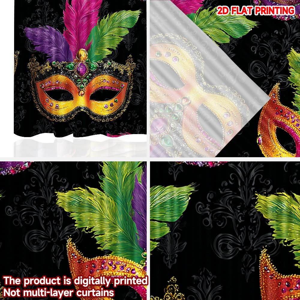 2D flat printing 2pcs Curtain Curtain Mardi Gras Colorful Masks(1) Digital Printed Polyester Drapes All Season Party & Holiday