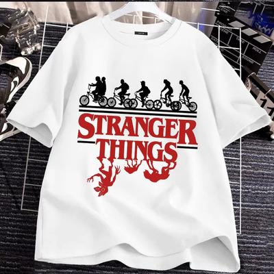 Семейная футболка Stranger Things, Классический силуэт велосипедов и дизайн с Демогоргоном, Идеально для фанатов сериала, Удобная